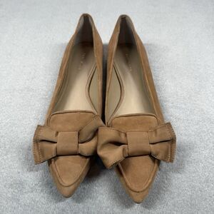 ANN TAYLOR Tan Suede Leather Point Toe Bow Flats Size 9 Office Chic Classic